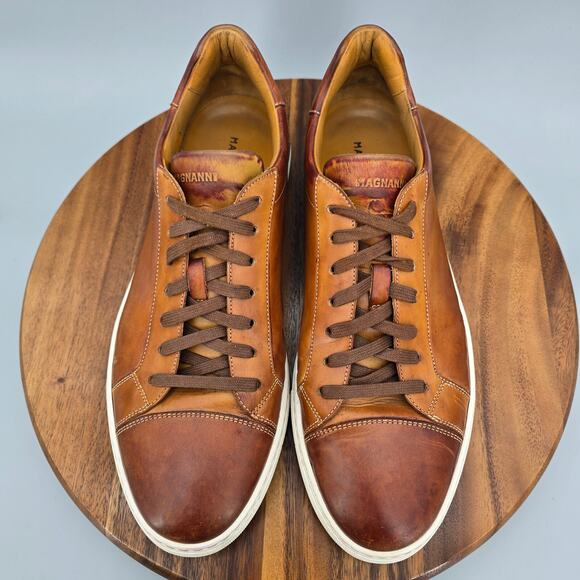 Magnanni Cuervo Shoes Men's 13 M Brown Leather Low Top Lace Up Casual Sneakers - Picture 6 of 10